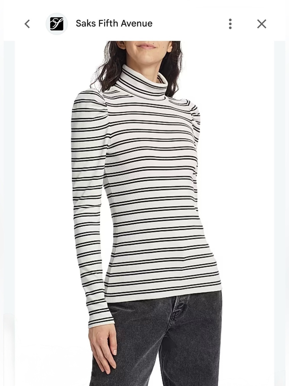 Veronica Beard Cream and Black Striped Turtleneck Long-Sleeve Top